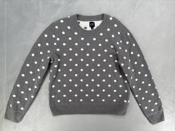Gap Sweaters - Gap Preppy Old Money L Gray Polka Dot Crewneck Long Sleeve Cotton Knit Sweater